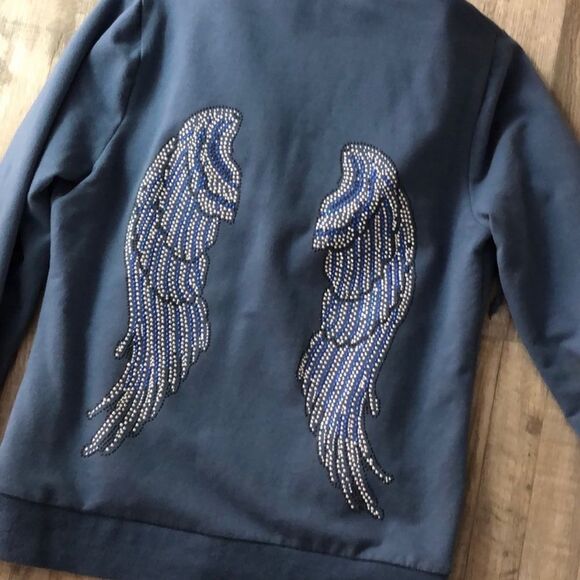 BCBGMaxAzria Blue Angel Wing Cotton Zip Hooded Jacket - Picture 11 of 15